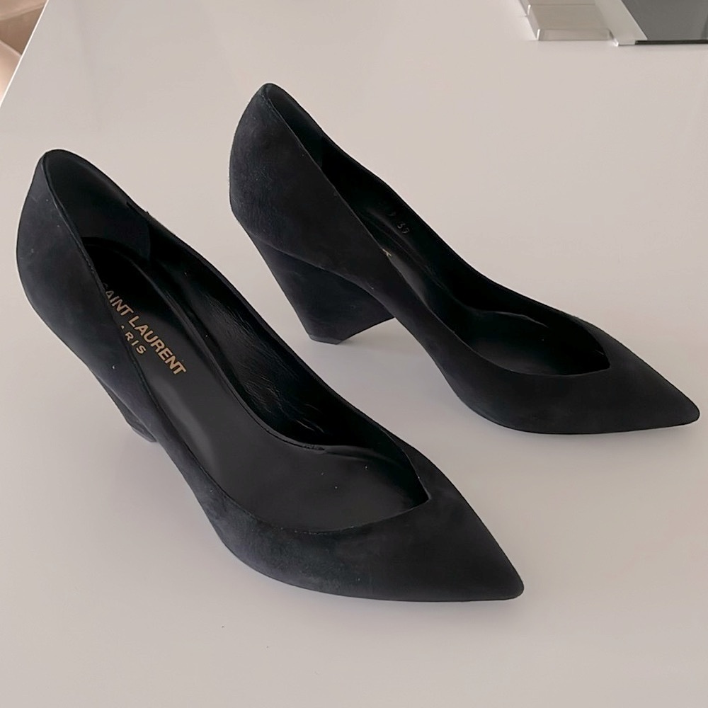 Saint Laurent Black Suede Wedge Heels
